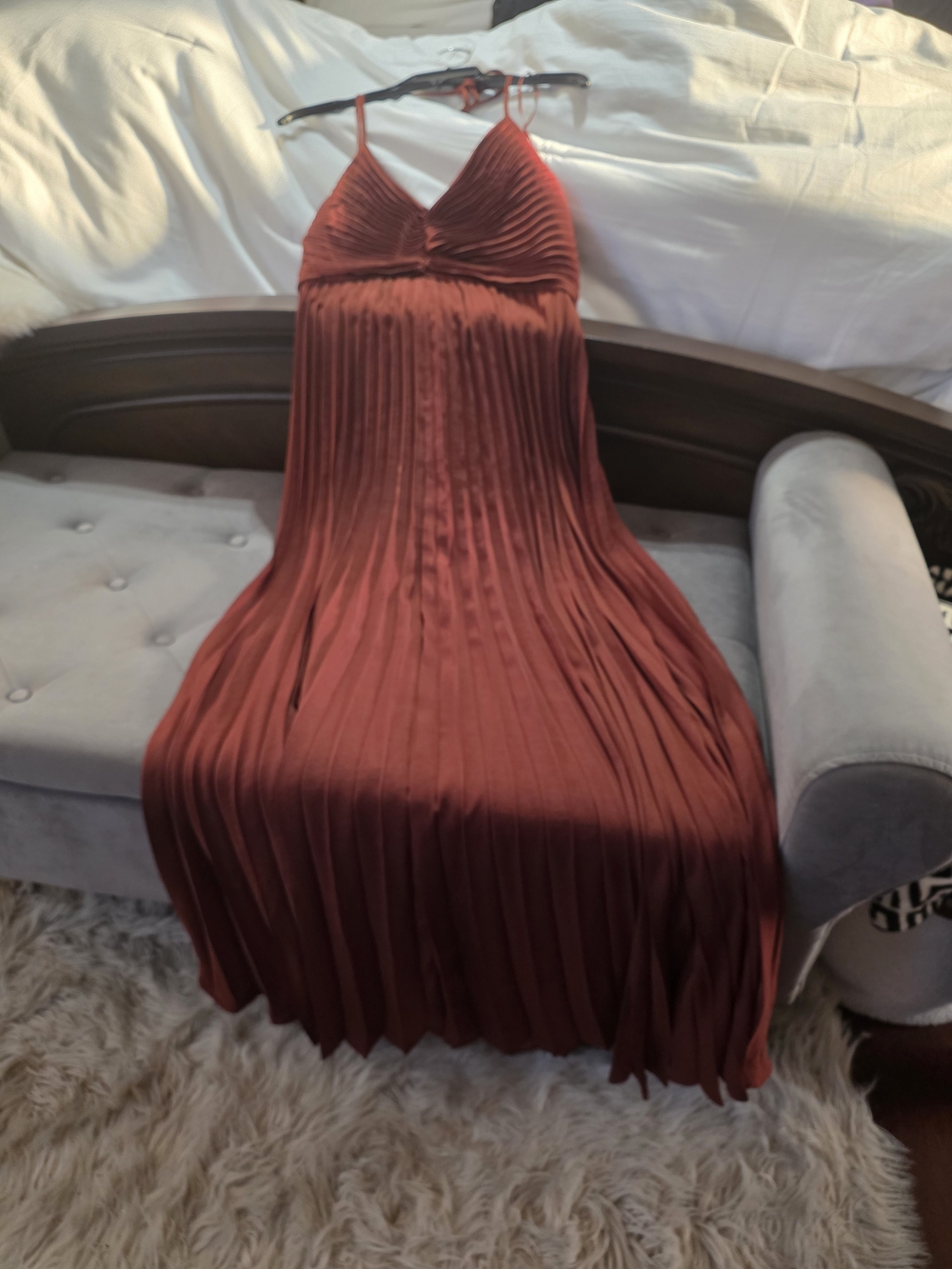 Banana Republic Pleated Spaghetti-Strap Maxi Dress in Rust